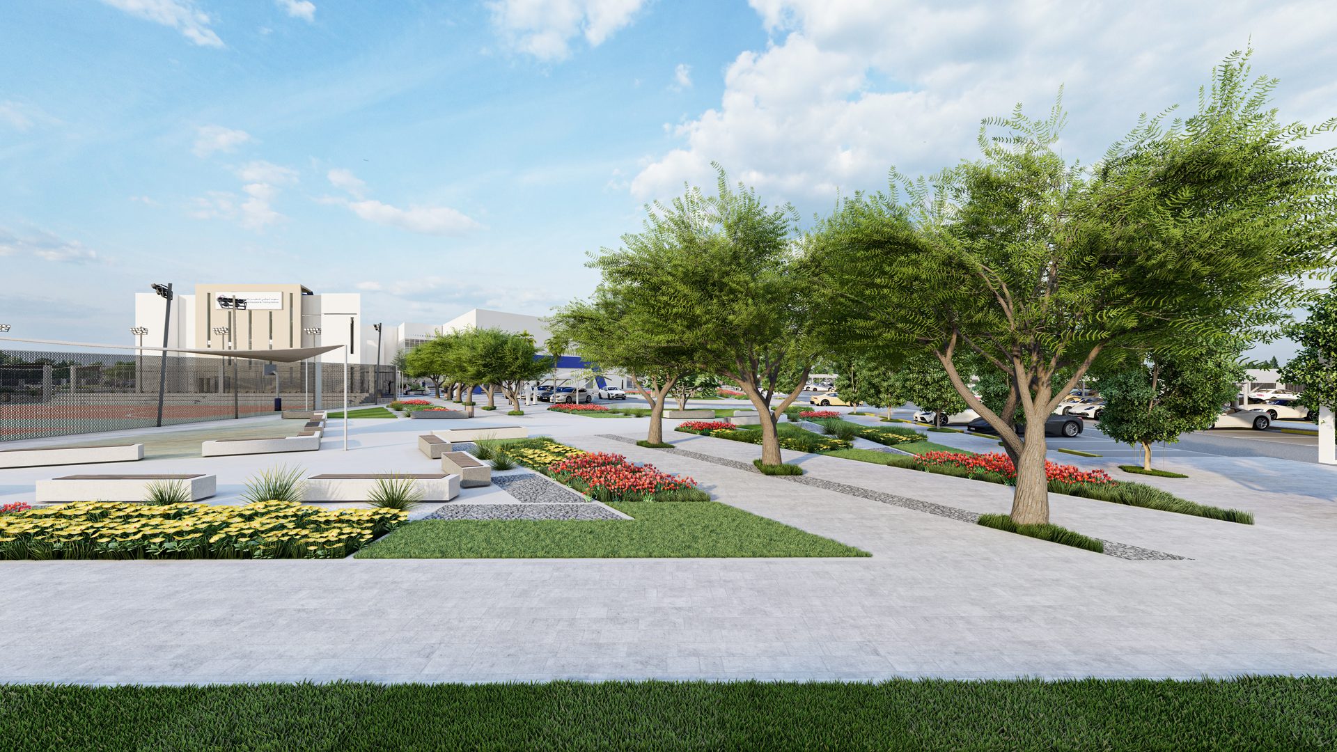 Landscaped walkways at Al Jazeera Institute campus